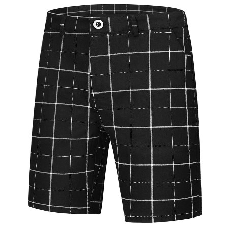 Lars Amadeus Men s Summer Flat Front Zipper Checked Chino Shorts Black 30