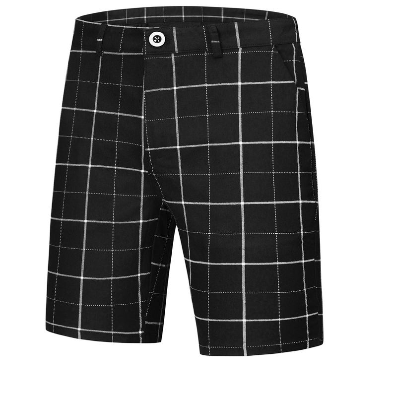 Lars Amadeus Men's Summer Flat Front Zipper Checked Chino Shorts, 1 of 6