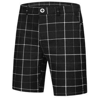 Lars Amadeus Men's Summer Flat Front Zipper Checked Chino Shorts