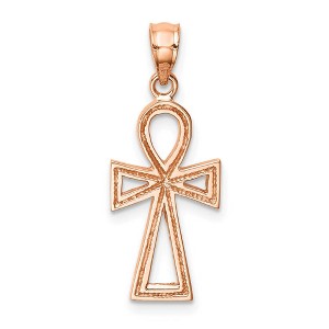 Black Bow Jewelry 14k Yellow or Rose Gold Small Ankh Cross Pendant, 10 x 26mm - 1 of 4
