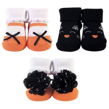 Hudson Baby Infant Girl Socks Boxed Giftset, Black Cat, One Size