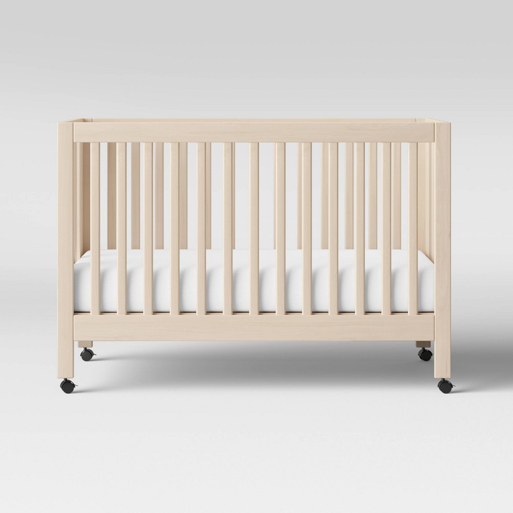 Photos - Kids Furniture Babyletto Maki Full-Size Folding Crib with Toddler Rail - Washed Natural