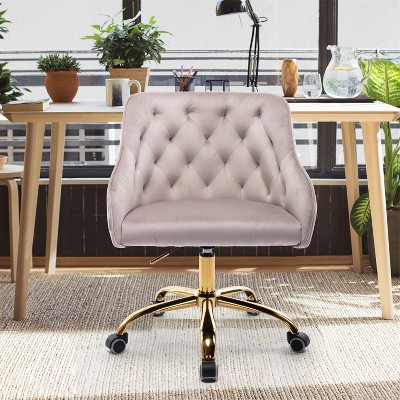 Velvet Swivel Office Chair with Wheels, Comfortable Home Desk Chair with Gold Metal Base for Study or Office – The Pop Home