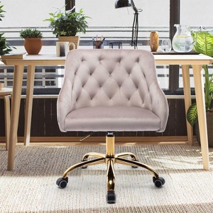 Velvet Swivel Office Chair with Wheels, Comfortable Home Desk Chair with Gold Metal Base for Study or Office – The Pop Home - 1 of 4