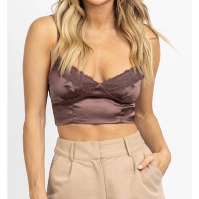 Women's SATIN LACE CROP TANK - Hey Babe