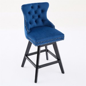 COWLOWN Set of 2 Swivel Velvet Bar Stools, Button Tufted Design, Solid Wood Legs & Chrome Nailhead Trim - 1 of 4