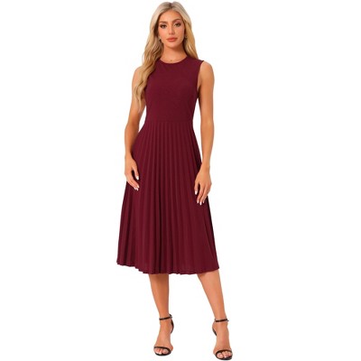 Allegra K Women's Sleeveless Pleated Ruffle Hem Crew Neck Tank Knitted Elegant Midi Dress