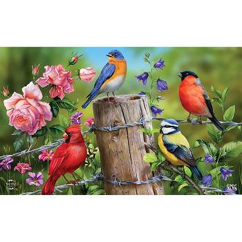 Briarwood Lane Fence Post Birds Spring Doormat Cardinal Bluebird Indoor Outdoor 30" x 18"