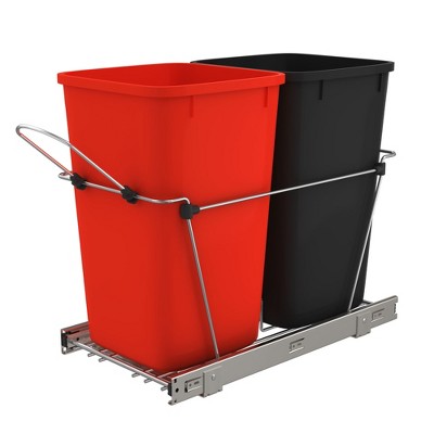 Rev-A-Shelf RV-15KD Series Double 27 Quart Sliding Pull-Out Waste Container for Base Kitchen Cabinet