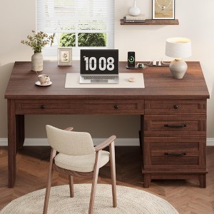 EcoSummer 53.5" Computer Desk with Power Outlet, Home Office Desk with Drawers, Wooden Work Desk with File Cabinet, Executive Desk for Work, Study - 1 of 4