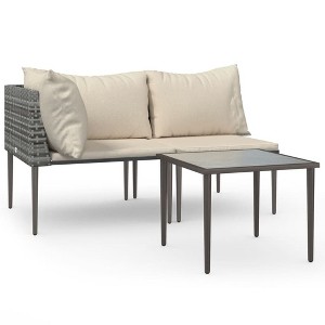 vidaXL Garden Lounge Set Gray PE rattan, steel, polyester Medium Modular - 1 of 4