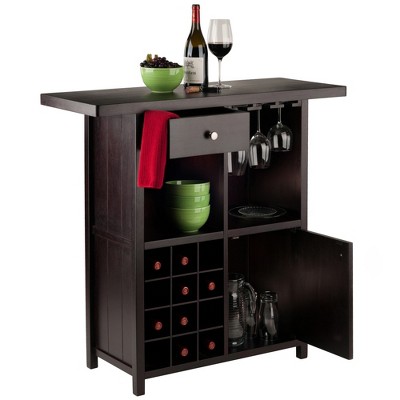 Macon Transitional Espresso Solid Wood Wine Bar with Storage