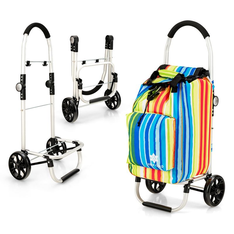 Costway Foldable Shopping Cart Rolling Utility Grocery Trolley  Laundry Basket with Bag, 1 of 13