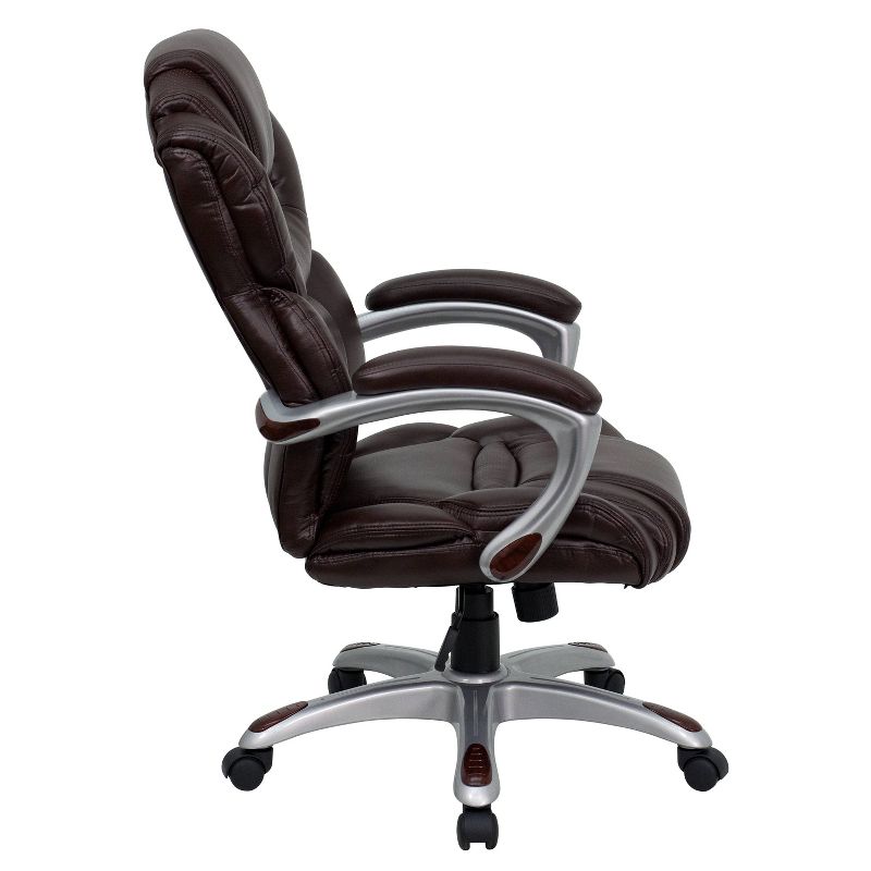 High Back LeatherSoft Executive Swivel Ergonomic Office Chair with Accent Layered Seat and Back and Padded Arms Brown - Flash Furniture, 3 of 6