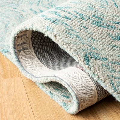 Off-White and Sea Blue Hand-Tufted Wool 4' x 6' Rug