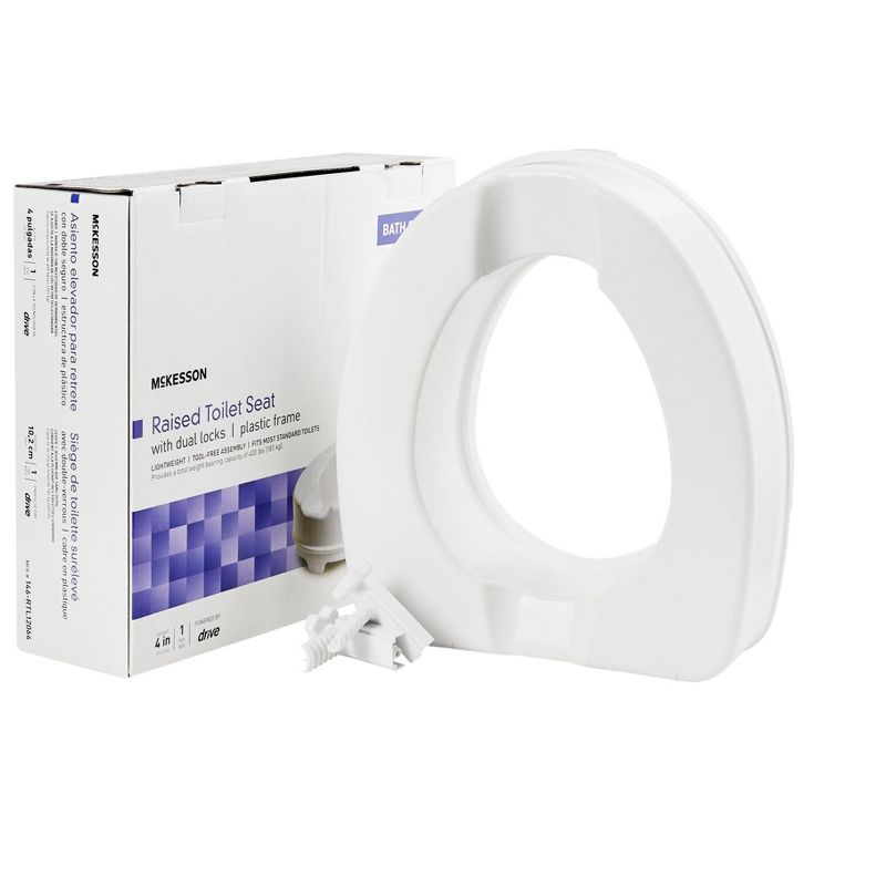 McKesson White Plastic Raised Toilet Seat 4" Height up to 400 lbs, 1 of 4
