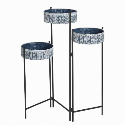 Transpac Metal 31" Silver Spring Collapsible Patterned Plant Stand