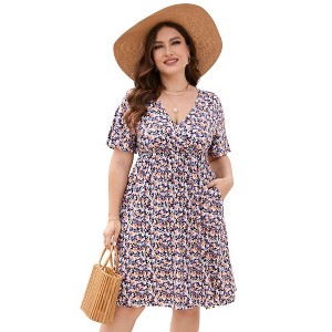 LXT-Plus Size Summer Dress A-Line Swing Floral Party Midi Dresses - 1 of 4
