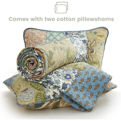 Der Rose BALHAM TRADE-Queen Comforter Set for Bed 100% Cotton Green Sage Bedspreads with 2 Pillow Shams Spring-Queen 90"x98" — фото 2