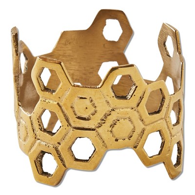 tagltd Gold Brass Honey Comb Napkin Ring, 1.9L x 1.9W x 1.5H inches