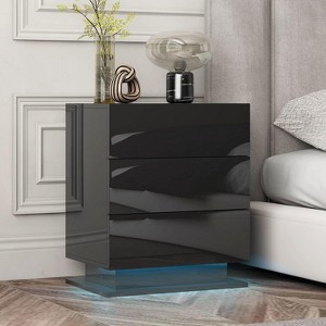 NicBex Nightstand with Adjustable LED Light,Side Table with Solid Wood Frame and 3 Drawers,Bedside Table for Bedroom,Living Room,White/Black - 1 of 4