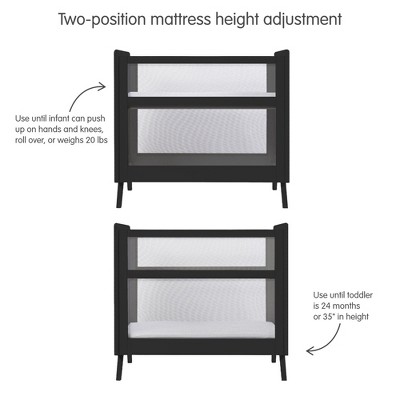 Black Breathable Mesh 2-in-1 Mini Crib with Mattress