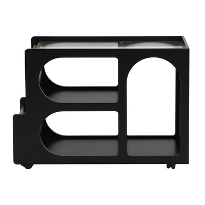VYNXARIA Mobile End Table with Lockable Wheels - Modern Narrow Coffee Table Featuring 5mm Thick Fluted Tempered Glass, Black, 31.5"W x 11.8"D x 23.1"H