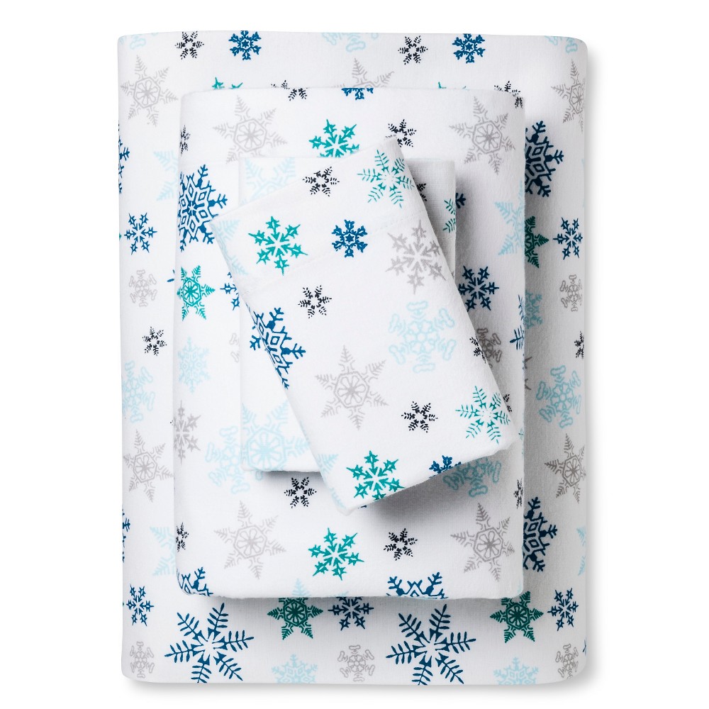 Photos - Bed Linen Eddie Bauer Twin Patterned Flannel Sheet Set Blue Snowflakes  