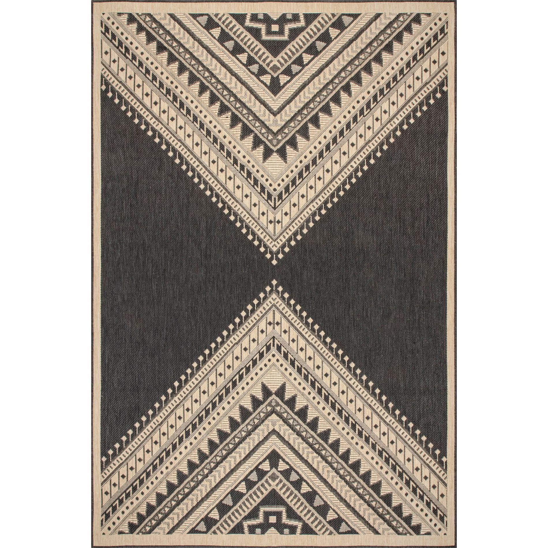 Nuloom Landry Geometric 4x6 Indoor/Outdoor Area Rug for Living Room Patio Deck Front Porch Kitchen, Charcoal/Ivory