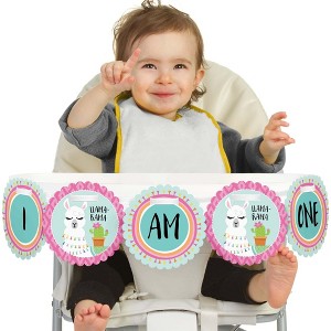Big Dot of Happiness Whole Llama Fun 1st Birthday Highchair Decor - I Am One - First Birthday High Chair Banner - 1 of 4