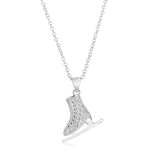 Slickblue Delicate .4CT Ice Skate Pendant Necklace – Rhodium Plated, Clear CZ, 18” + 2” Extender, Lobster Clasp - 1 of 3