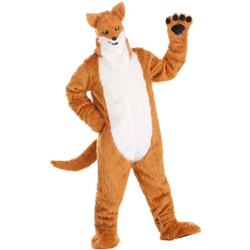 HalloweenCostumes.com One Size Fits Most   Adult Fox Costume With Mouth Mover Mask, White/Orange, 1 of 10