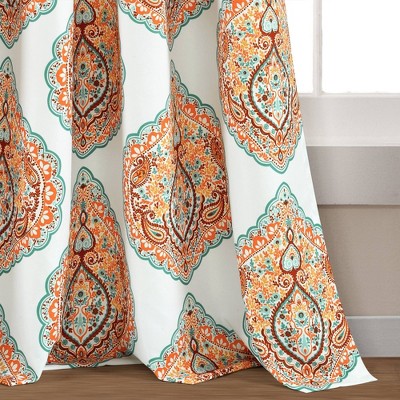 Harley Tangerine and Blue Polyester Light Filtering Curtain Panels