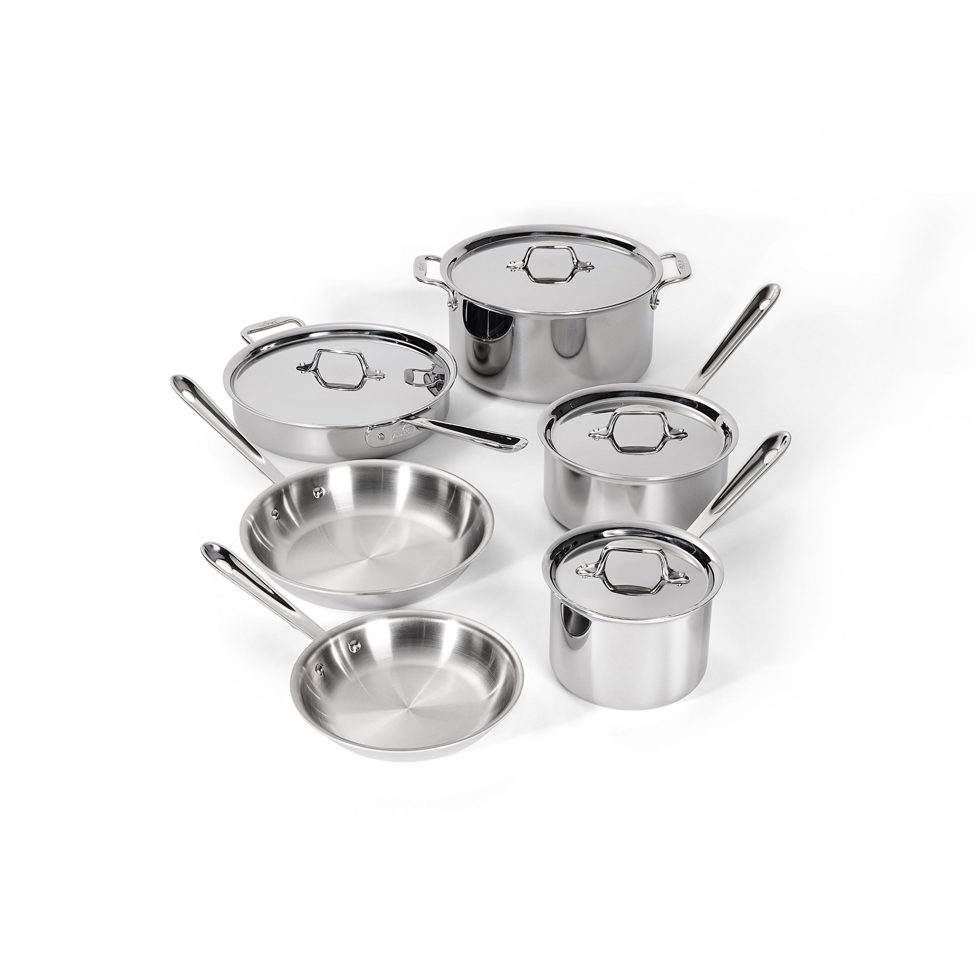 All-Clad 10pc Stainless Steel Cookware, 3-Ply Bonded, Silver