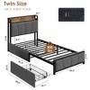 Twin Size Bed Frame with Storage Drawers & Charging Station, Rustic Linen Upholstered Platform Bed with Storage Headboard, No Box Spring Needed, Grey. - 2 of 4