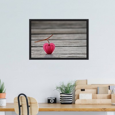 Natural Heart Pink Leaf Canvas Wall Art with Black Frame