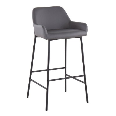 Daniella 38" Black Metal and Grey Faux Leather Bar Stools - Set of 2