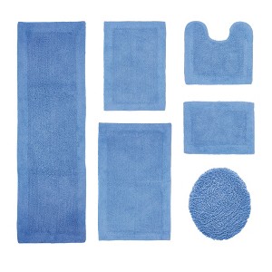 Edge Bath Rug 100% Premium Cotton Ultra-Soft Water Absorbent Tufted Solid Reversible 6 Piece Bathroom Rug Set for Machine Washable Bathmat - 1 of 4