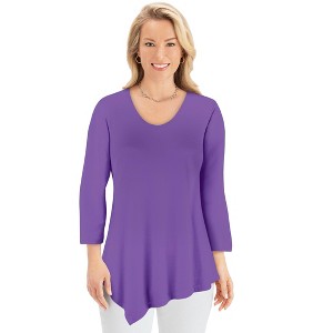 Collections Etc Asymmetrical Hem 3/4 Length Sleeve Knit Tunic - 1 of 4