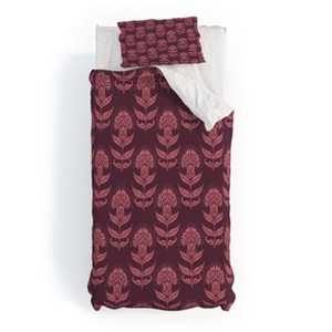Deny Designs Schatzi Brown Aurelia Floral Burgundy Twin/Twin XL Duvet and Sham Set (2-3pc Set) - 1 of 4