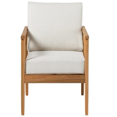 24” Contemporary Cushioned Eucalyptus Wood Patio Accent Chair – Natural