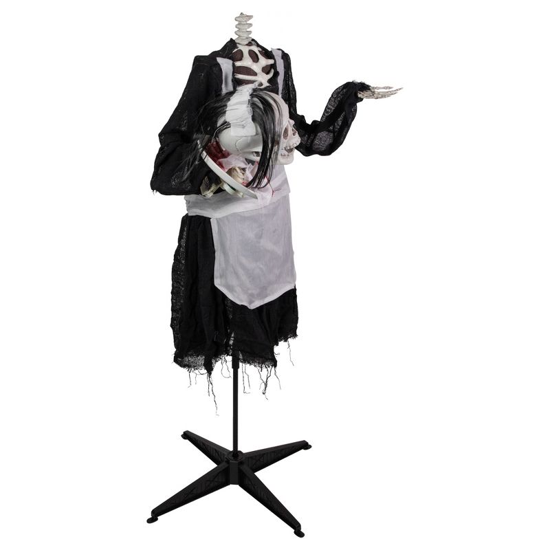 Northlight 57" Animated LED Lighted Head-in-Hand Skeleton Maid Halloween Decoration, 4 of 8