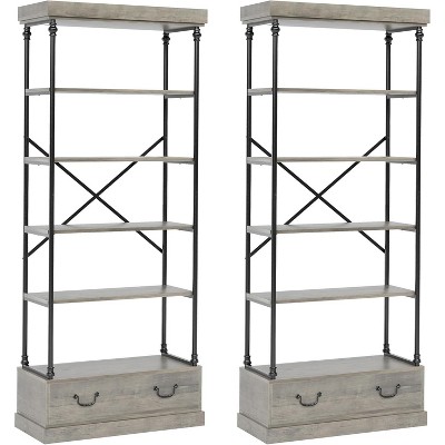 Nasitip [2PACK] 5-Tier Bookshelf with Storage Drawer, 81.3''Tall Vintage Bookcase, Open Bookshelf for Living Room Offic Bedroom Library