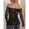 Women's Lace Slim Fit Off Shoulder T Shirt Long Sleeve Bodycon Lace Trim Casual Boho Tops - 2 of 4
