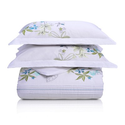 Cotton Two-Line Embroidered 3 Piece Duvet Cover Set by Blue Nile Mills