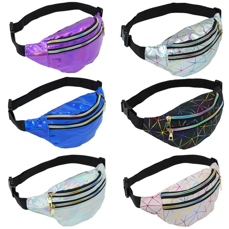 6pcs Waist Bag Pu Leather Outdoor Fashion Colorful Sports Multi-layer Fanny Pack For Traveling Running Partying, 1 of 7