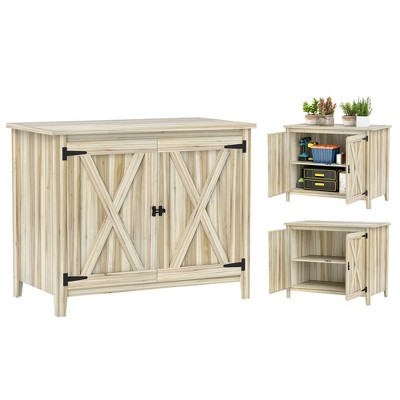 Outsunny Wood Outdoor Storage Cabinet, Compact Garden Shed Potting Shed with Shelf and Double Doors