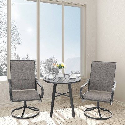 3pc Patio Dining Set with Small Round Table & 360 Swivel Padded Sling Arm Chairs - Captiva Designs