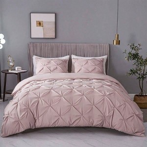 3 Piece Pink Queen Duvet Cover, Luxurious Pinch Pleated, 100 Microfiber, King Size, Zipper Corner Ties - 1 of 4