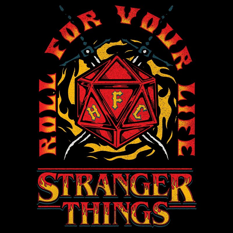 Men's Stranger Things Roll for Your Life Hellfire Club Flame Dice T-Shirt, 2 of 6